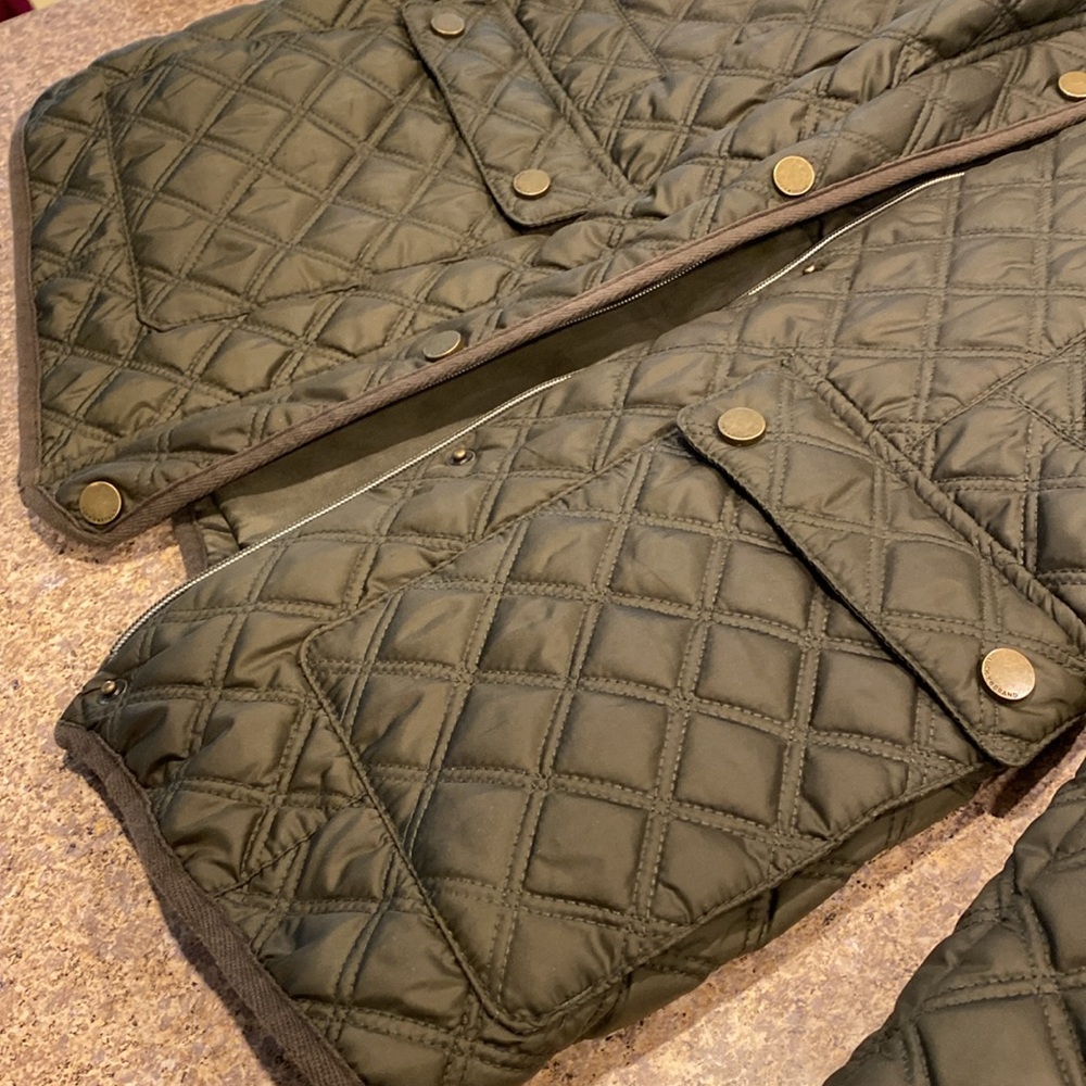 Lucky Brand Army Green Quilted Jacket Medium Full Zip Snap Coat - Picture 11 of 16